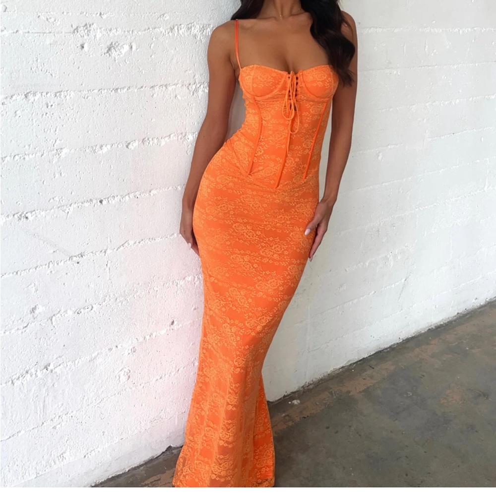 Outcast Ashby Dress! Elegant Orange Lace Maxi Dress- worn once